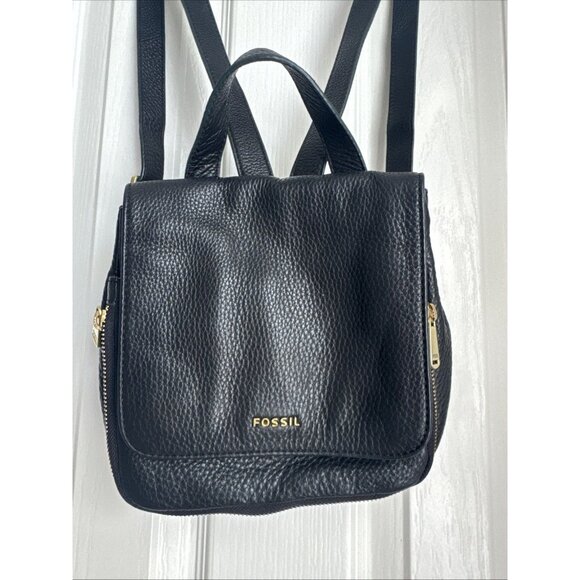Fossil Purse Bag Backpack Black Small Leather Compact Design - Picture 1 of 11
